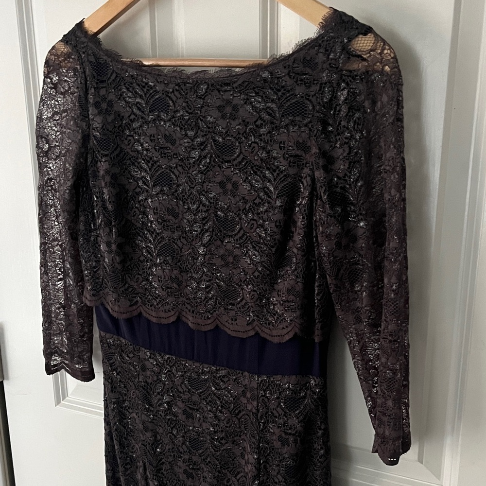 Boden Brown Lace Long Sleeve mini dress v back sz 4 regular - Picture 3 of 7